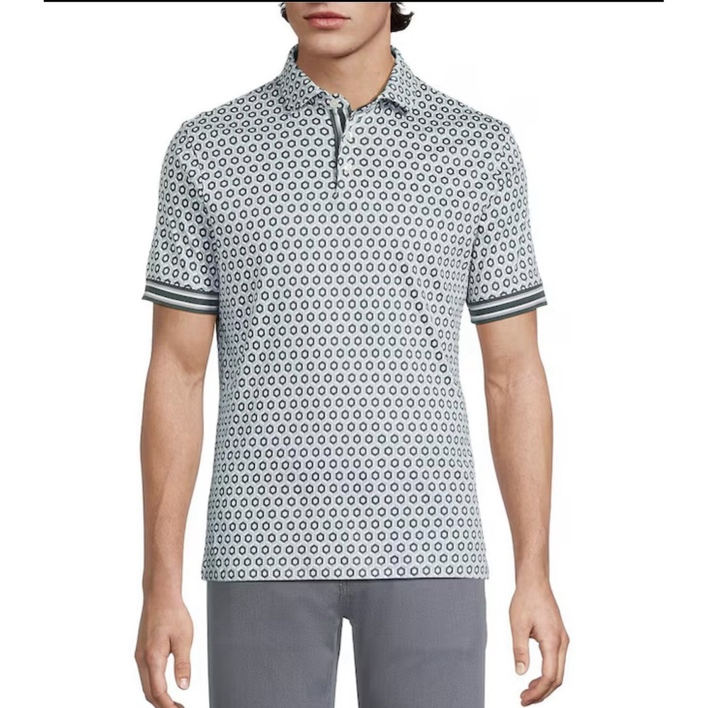 Murano liquid luxury Men's Slim Fit Geometric Polo Shirt Golf M Sage Green 0367